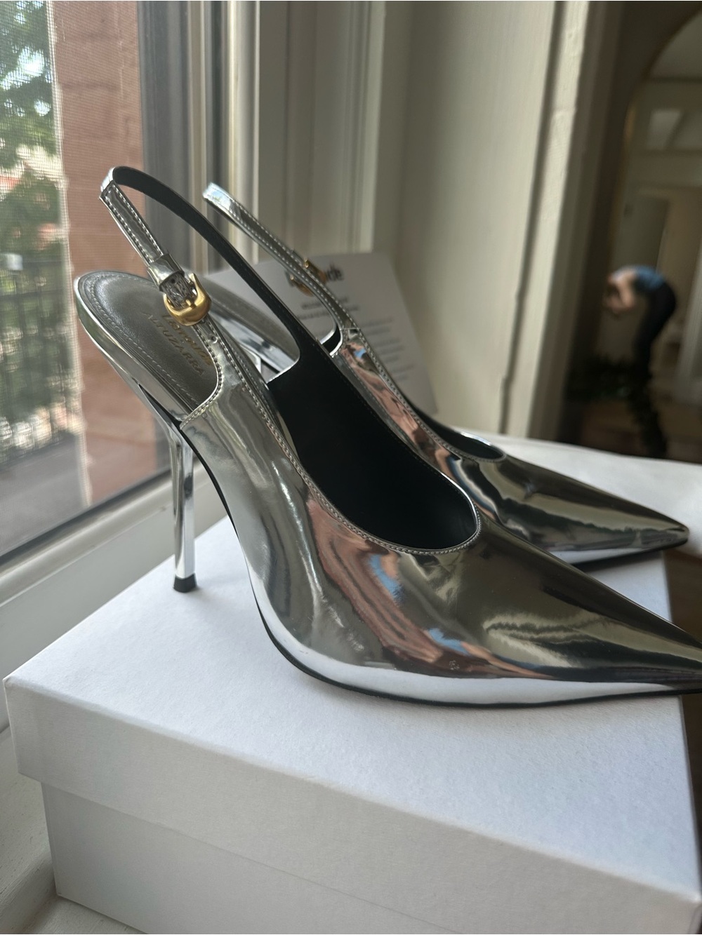 Larroude x altruzarra collab Metallic Silver Pointed-Toe Slingback Heels